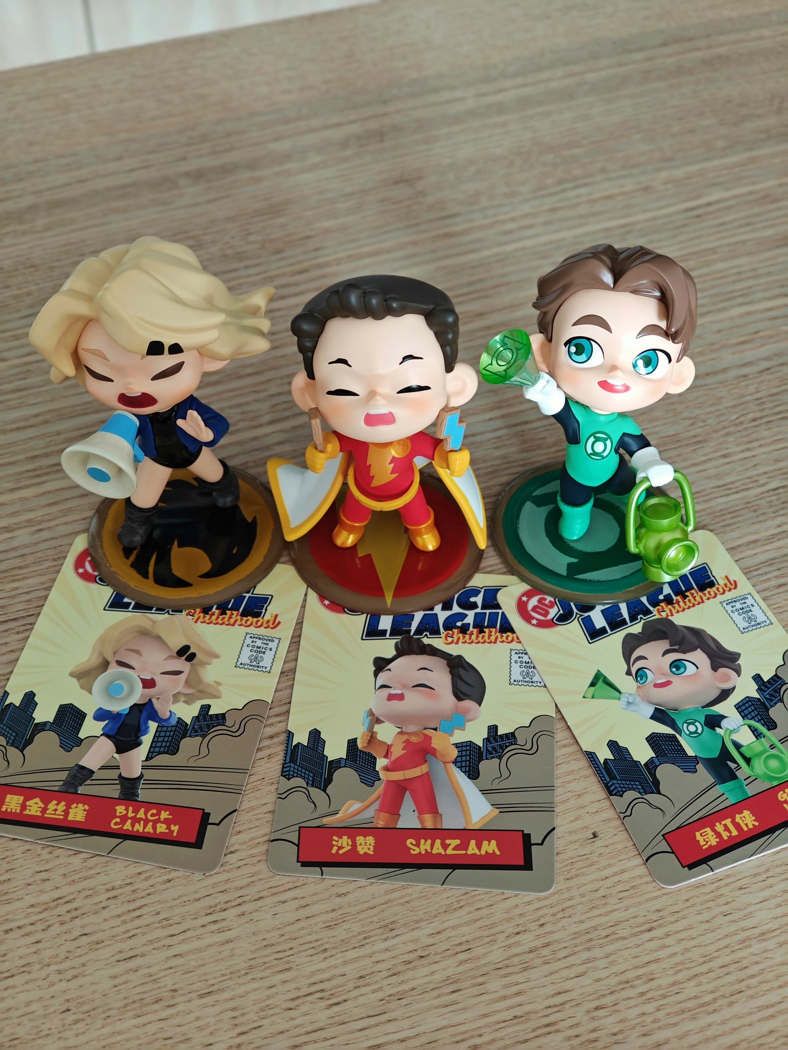 Blindbox Pop Mart Justice League Childhood Black Canary Green Lantern Shazam Cartes